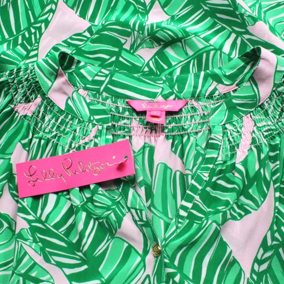 Lilly Pulitzer Elsa Silk Top, Conch Shell Pink Lets Go Bananas - Picture 4 of 5